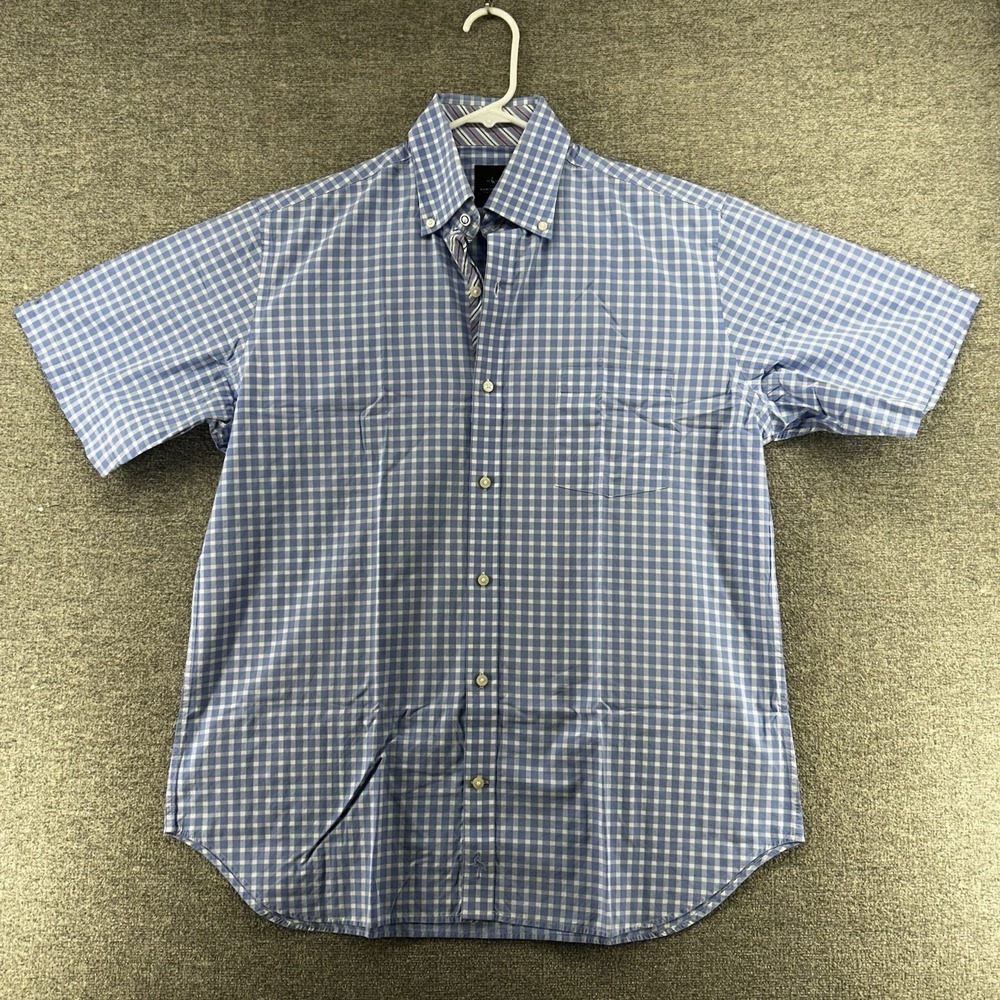 Tailorbyrd Short Sleeve Shirt Men Large Blue Checked Button Up Summer